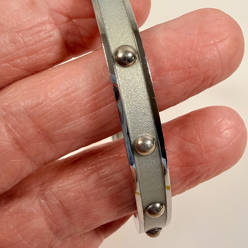 Coach Bracelet Silver Tone Studded Bangle Signature Designer Size 7.75